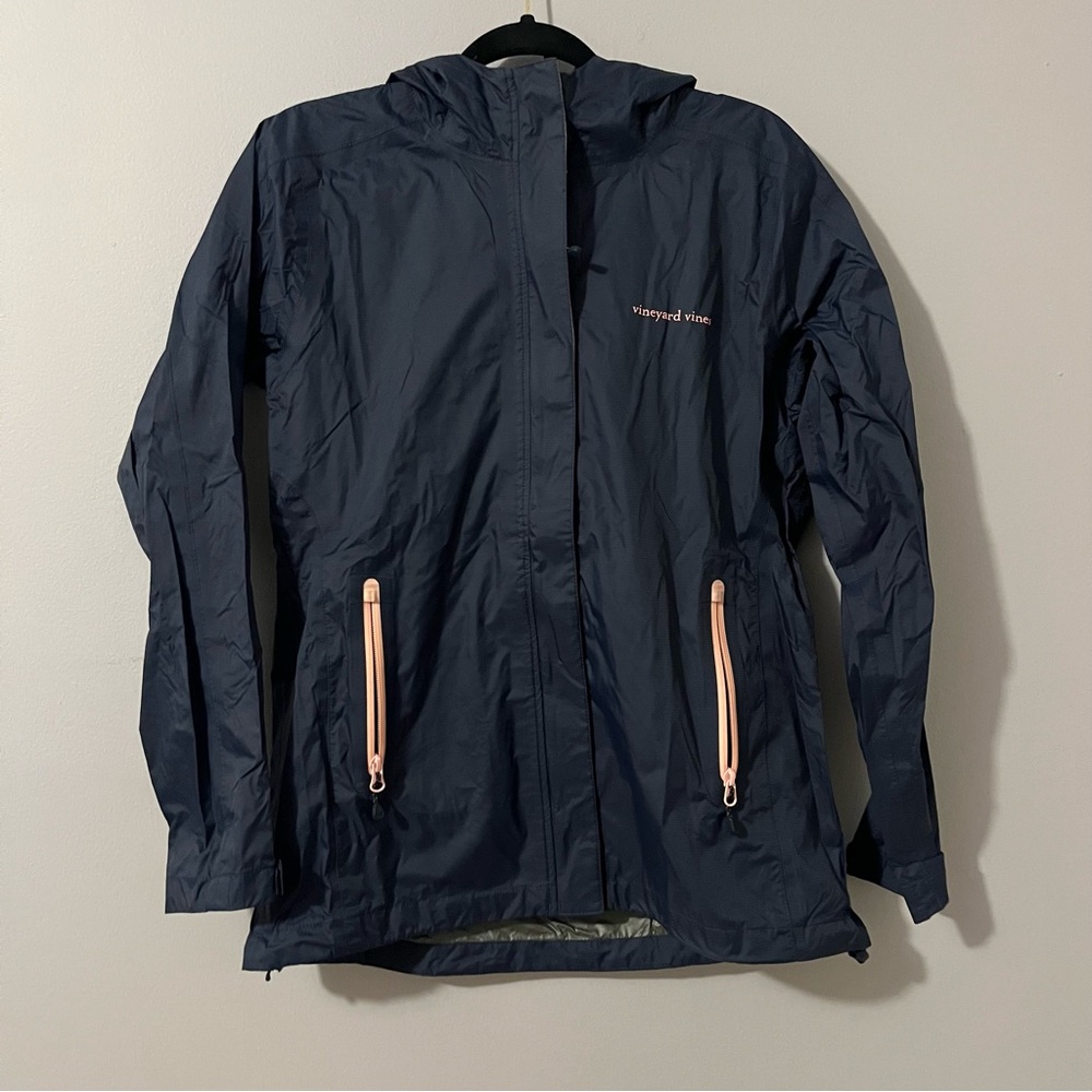 Vineyard Vines Blue Pink Accents Women's Hooded Full Zip Windbreaker Jacket S